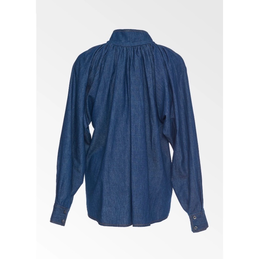 Colovos Chambray Denim‎ High Neck Top Blue XS